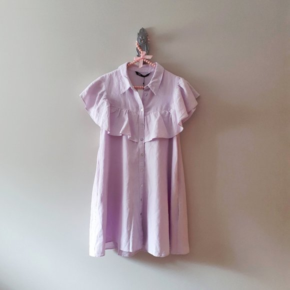 🪻Host Pick🪻 NWT ZARA Lilac Ruffled A-Line Mini Dress – XL - Picture 9 of 10